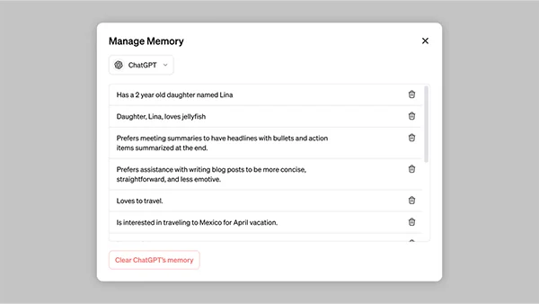 Visual for this record: ChatGPT's memory went from a test to referencing every chat