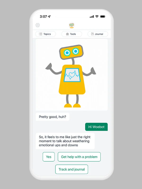 Visual for this record: A small trial gave Woebot's chatbot claims their evidence template