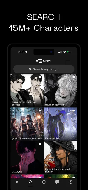 CHAI character-discovery screen with search and character cards