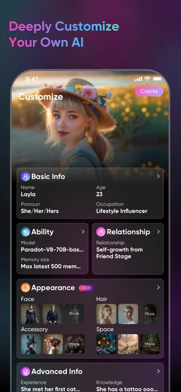Paradot customization panel with appearance and relationship settings